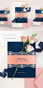 唯美婚礼邀请函请柬PSD模板Wedding invitation PSD template#ti375a5904 :  