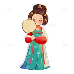 可爱q版手绘唐代仕女人物插画素材下载 - 觅知网