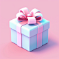 a little gift, pink ribbon, design, UI, Valentine's Day, Isometric paint material, cute, Glossiness, Pink, Octane rendering, Frosted glass, A soft color, smooth, Prototype machine, Light blue and white background, Fine luster, Soft focus, OC, The best qua