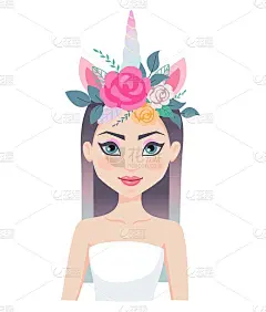 戴着独角兽面具的漂亮女孩。矢量插图的生日卡，派对邀请。