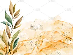 一套植物手绘水彩。收集绿叶，红色，蓝色花，薰衣草，桉树，月桂。秋天、夏天和春天。