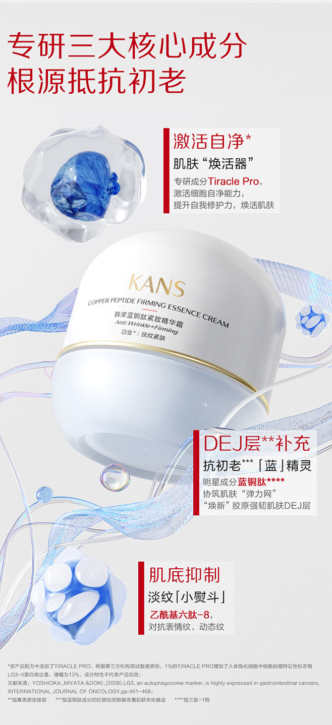 韩束蓝铜胜肽精华霜抗老淡纹敏肌修护补水保...