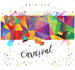 嘉年华，音乐节，假面舞会海报，邀请设计。五彩纸屑、 音乐家、 嘉年华威尼斯面具、 皇冠、 fleur