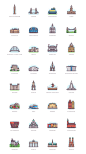332个插画风格的城市代表性建筑图标 : 小编：对于一个跨越全球的网络社交聊天室，来自各地的人们都能通过一个具有当地城市、县、州或国家的代表性建筑地标来标识他们的家乡。