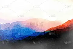 地平线,山,绘画插图,水彩画,贺卡,水彩画颜料,山脊,云景,云,黄昏
