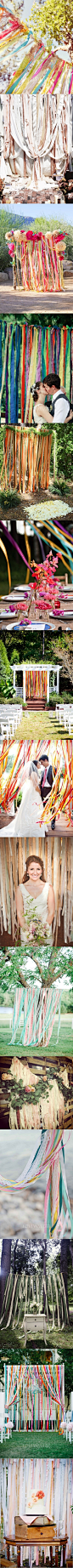 #婚礼布置#多彩丝带装饰的婚礼细节，从拱门、仪式背景墙到各种吊饰，让你的婚礼变得更加别致个性哈~ 更多: http://www.lovewith.me/share/detail/all/30171