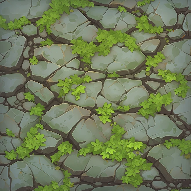 ai卡通石头地面纹理素材 游戏场景地图美术 背景环境插画设计
