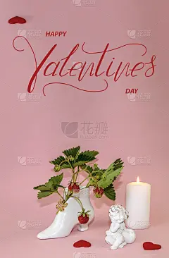 情人节快乐!卡片，在线横幅，贺卡，平躺在情人节，在粉红色的背景