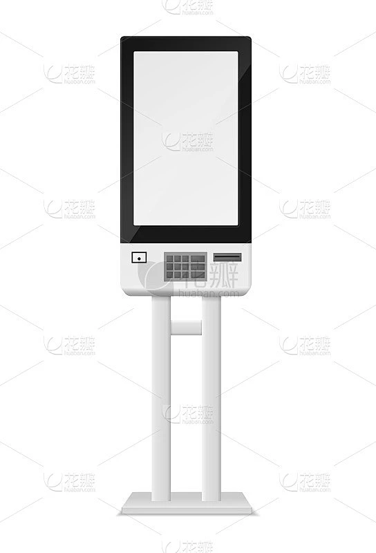 自助点餐机及自动取款机。现实的自动提款机。金融交易的3D银行设备。孤立自动钱箱与空白屏幕。向量机接受素材-花瓣网