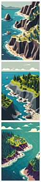 手绘自然旅行风景扁平化森林山脉山川湖泊插画AI矢量插图素材 (3)