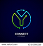 Letter Y logo, Circle shape symbol, green and blue color, Technology and digital abstract dot connection