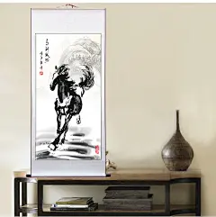 水墨国画徐悲鸿马客厅卧室挂画字画卷轴条幅马到成功装饰画可定制-淘宝网