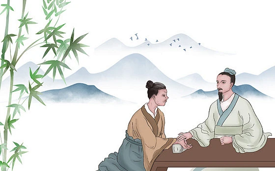 手绘水墨古风中国中医师节中医师问诊插画海报背景中国医师节插画-花瓣网