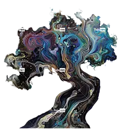 虹彩充满活力的树多彩树叶油画效果逼真的树艺术-充满活力、色彩缤纷的树，没有叶子