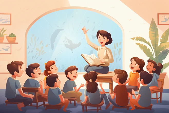 教师节老师和学生互动校园卡通插画-花瓣网