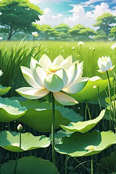 鲜花荷花荷叶插画图片
