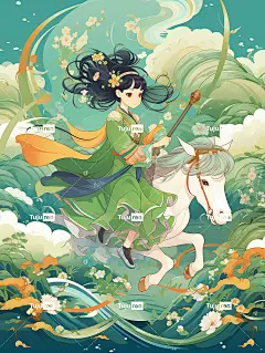 中国传统图案背景，雨季大雨燕子飞舞远方山水海报