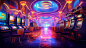 Casino hall for gambling, roulette and slot machines, background banner