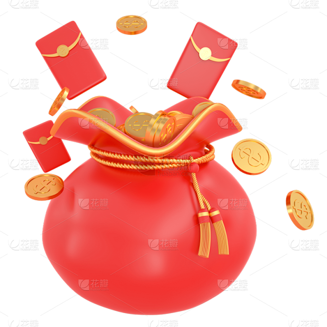 3D喜庆春节红色钱袋