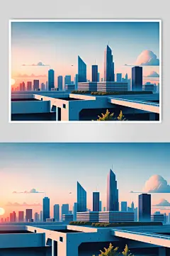 AI数字艺术城市建筑物剪影扁平插画-众图网