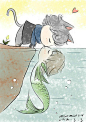 猫爱上鱼~~~爱地疯狂~~~ #采集大赛# #平面# #插画#