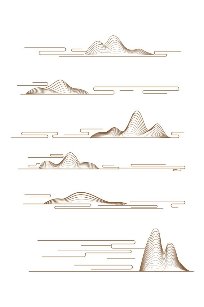 中国风新中式线性山纹祥云纹边框分割线素材