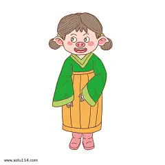 猪年2019年卡通手绘古代丫鬟图片png免抠元素卡通手绘背景装饰免扣图片设计图案