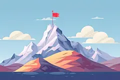 旗帜设计山峰上插着的红旗背景插画
