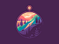 Compass moon dawn sunset shape landscape nature travel color illustration