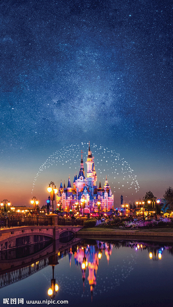 迪士尼梦幻城堡夜景海报背景