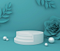 Display for cosmetic product presentation. empty showcase,  3d flower paper illustration rendering. Premium Photo