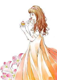 吃蛋糕女孩插画
