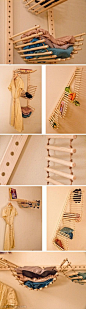 DIY room organization. Very clever! Would be great in a kids room or laundry room. Paint or stain the dowels and you have a whole different look! I can even see a real heavy duty version with some cushions, used as seating - in doors or out! How cool woul