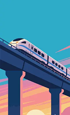 晚霞中的高铁列车插图图形头像矢量插画