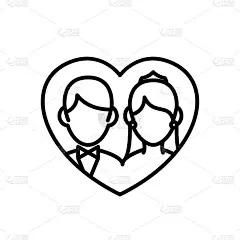 wedding couple icon. groom and bride with love fra