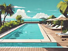 扁平风夏季游泳池插画AI数字艺术
