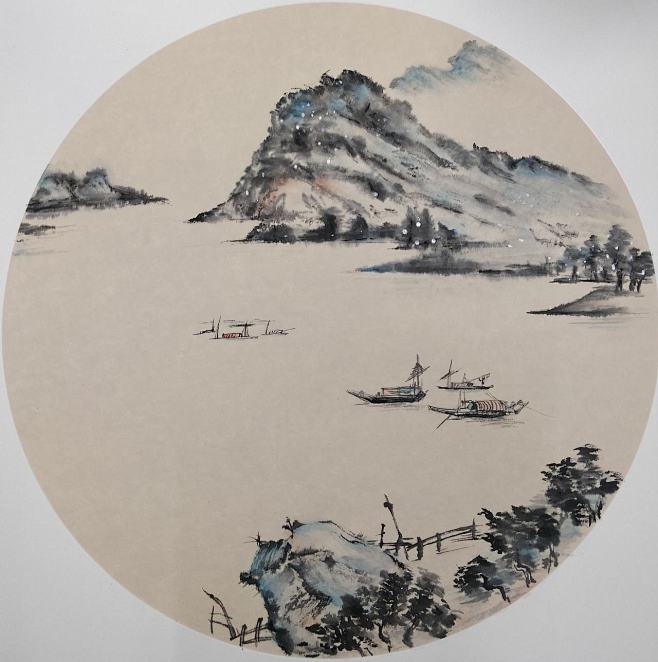 国画写意圆形小品