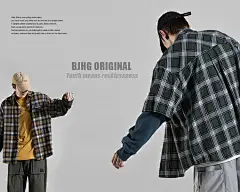 BJHG秋季假两件衬衫男生潮牌日系OVERSIZE宽松威尔士格纹情侣衬衣-淘宝网