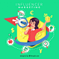 Influencer marketing vector with young girl Free Vector
