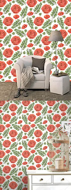 玫瑰花花朵花枝高雅墙纸