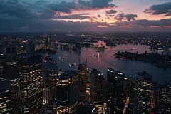 航拍凌晨的城市全景建筑