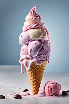 融化糖分脆皮甜筒冰淇淋摄影图片