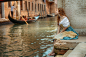 People 1500x1001 women redhead curly hair dress cleavage river gondolas Venice Italy Dmitry Levykin