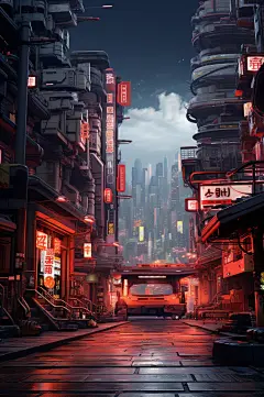赛博朋克风都市城市插画