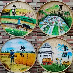 手绘竹编簸箕画乡村振兴田园庭院壁画农耕文化美丽乡村竹筐画装饰-淘宝网