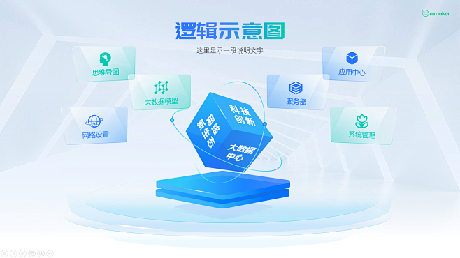 漂亮的浅色蓝色科技风PPT逻辑示意图PP...