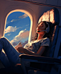 a very relaxed person sitting on an airplane --ar 9:11 --v 5.2