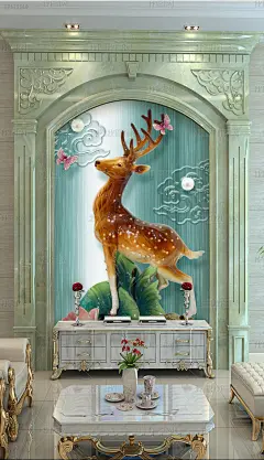 梦幻森林麋鹿玄关背景墙(极品)