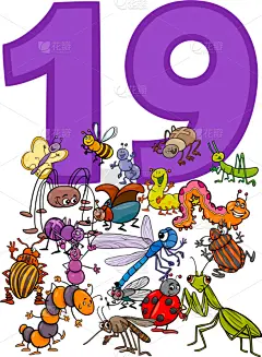 18岁到19岁,昆虫,数字,动画片,数字19,数,练习本,图像,代数,教育