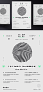 黑白系电音节抽象概念音乐海报传单PSD模板 Techno music festival poster template :  